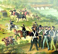 Cuadro del siglo XVIII de la batalla de Vargas en el que aparece la bandera blanca y roja. / DM/