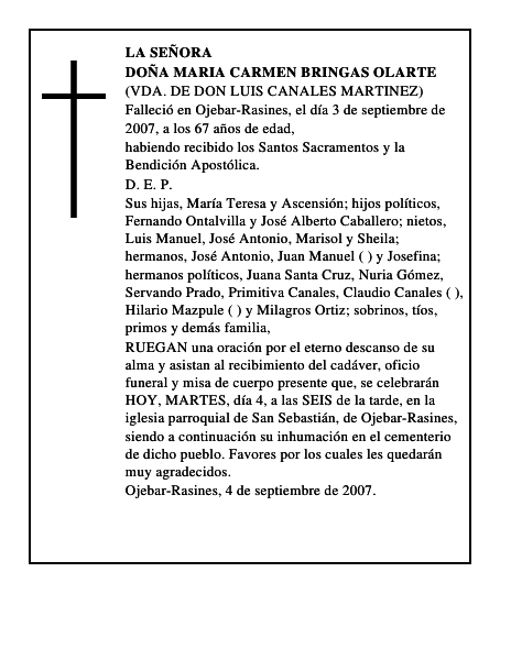 DOÑA MARIA CARMEN BRINGAS OLARTE