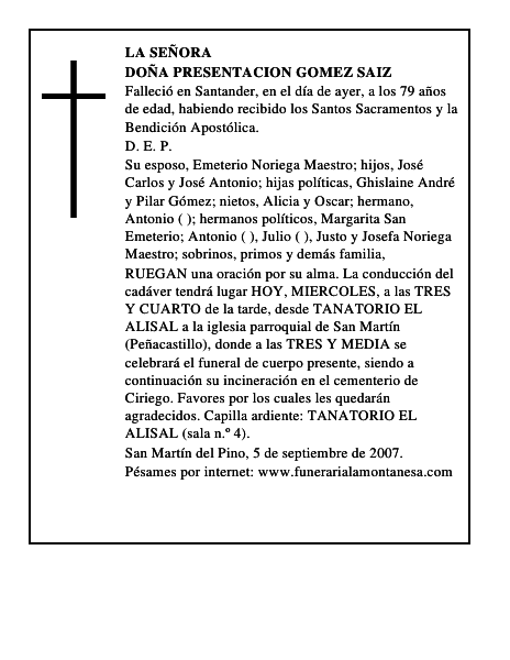 DOÑA PRESENTACION GOMEZ SAIZ