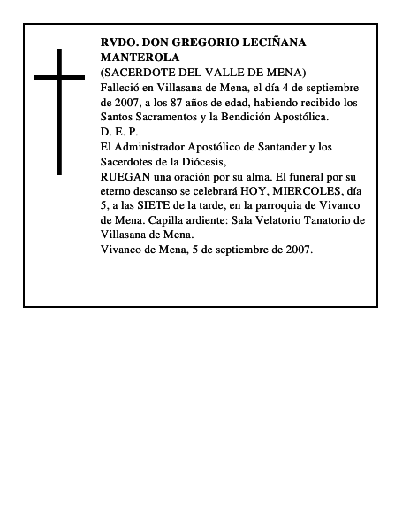 RVDO. DON GREGORIO LECIÑANA MANTEROLA