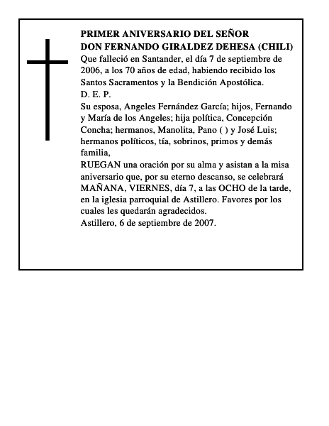 DON FERNANDO GIRALDEZ DEHESA (CHILI)