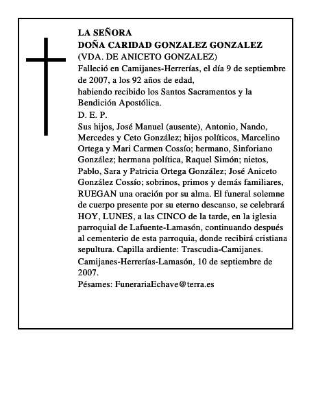 DOÑA CARIDAD GONZALEZ GONZALEZ