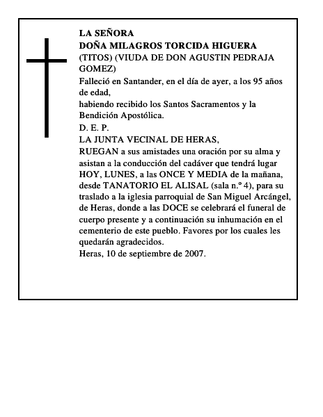 DOÑA MILAGROS TORCIDA HIGUERA