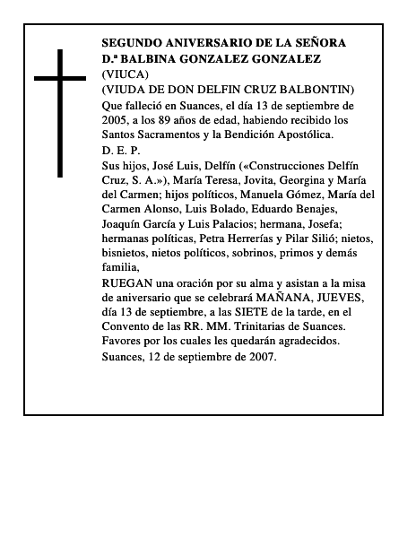 D.ª BALBINA GONZALEZ GONZALEZ