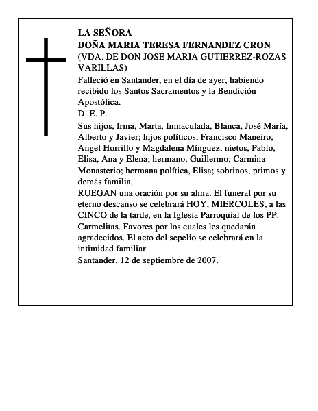 DOÑA MARIA TERESA FERNANDEZ CRON