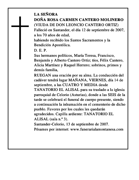 DOÑA ROSA CARMEN CANTERO MOLINERO