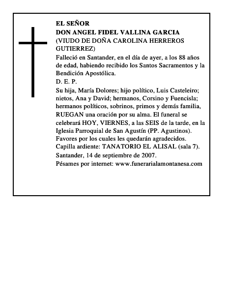 DON ANGEL FIDEL VALLINA GARCIA