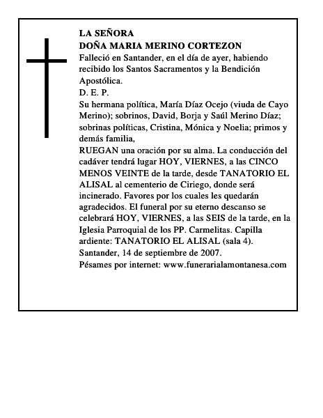DOÑA MARIA MERINO CORTEZON