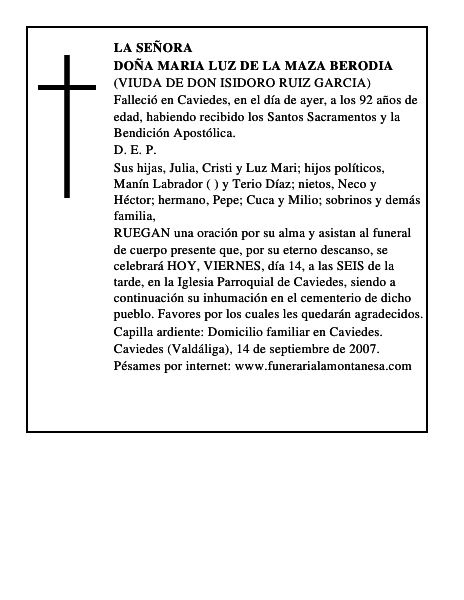 DOÑA MARIA LUZ DE LA MAZA BERODIA