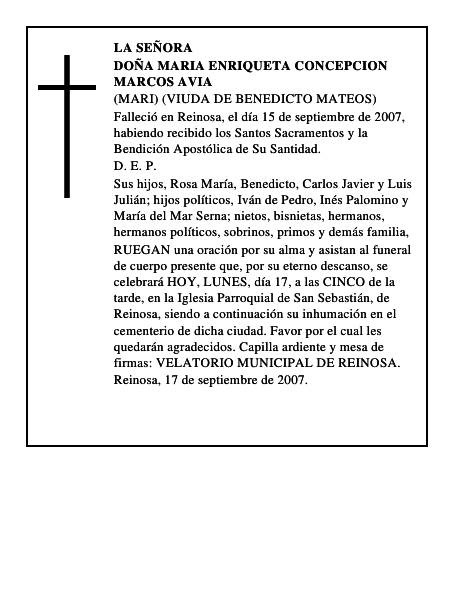 DOÑA MARIA ENRIQUETA CONCEPCION MARCOS AVIA