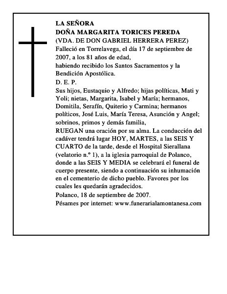 DOÑA MARGARITA TORICES PEREDA