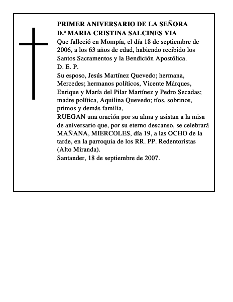 D.ª MARIA CRISTINA SALCINES VIA
