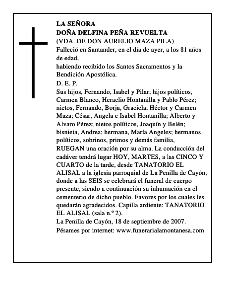 DOÑA DELFINA PEÑA REVUELTA