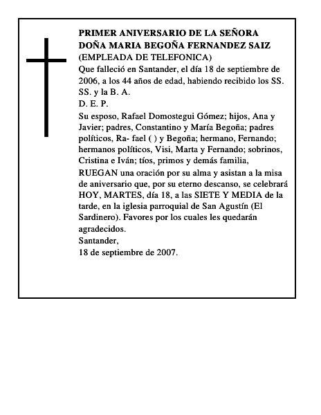 DOÑA MARIA BEGOÑA FERNANDEZ SAIZ