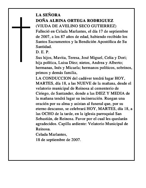 DOÑA ALBINA ORTEGA RODRIGUEZ