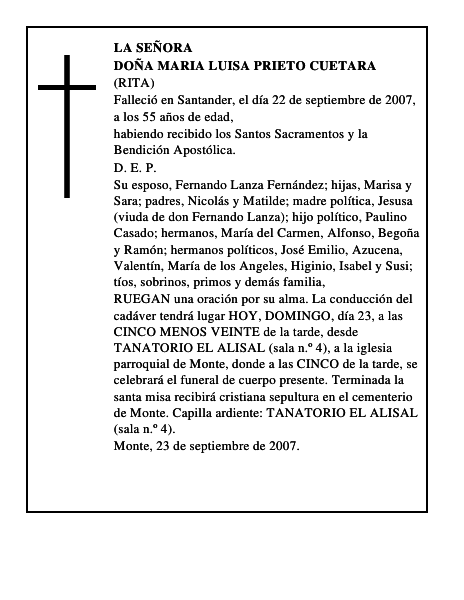 DOÑA MARIA LUISA PRIETO CUETARA