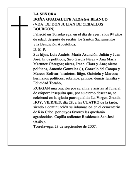 DOÑA GUADALUPE ALZAGA BLANCO