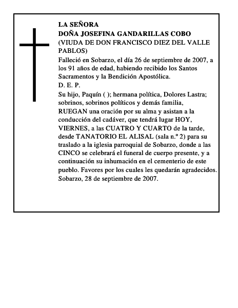 DOÑA JOSEFINA GANDARILLAS COBO