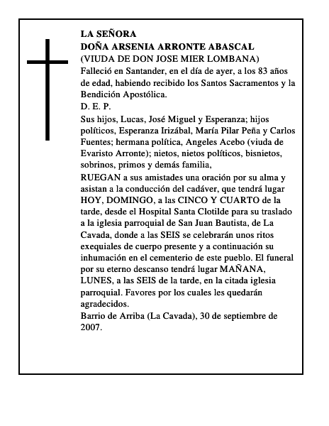 DOÑA ARSENIA ARRONTE ABASCAL