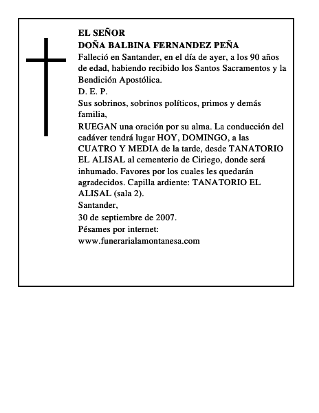 DOÑA BALBINA FERNANDEZ PEÑA