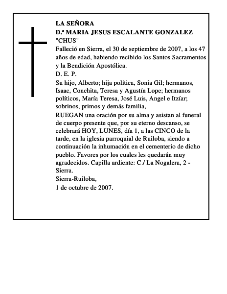 D.ª MARIA JESUS ESCALANTE GONZALEZ