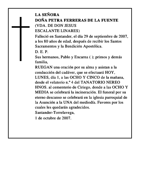 DOÑA PETRA FERRERAS DE LA FUENTE