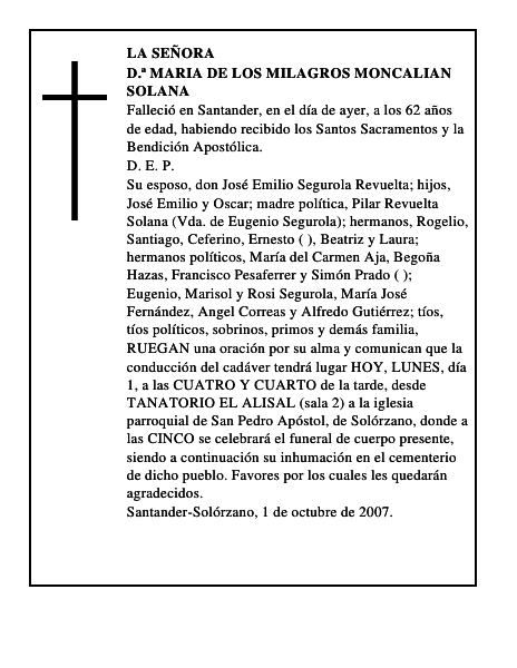 D.ª MARIA DE LOS MILAGROS MONCALIAN SOLANA