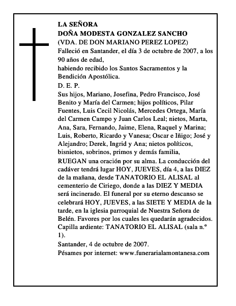 DOÑA MODESTA GONZALEZ SANCHO