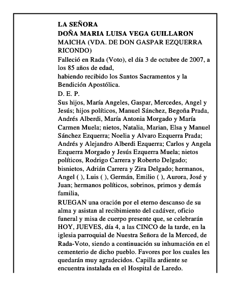 DOÑA MARIA LUISA VEGA GUILLARON