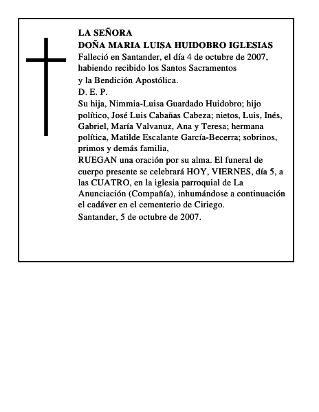 DOÑA MARIA LUISA HUIDOBRO IGLESIAS