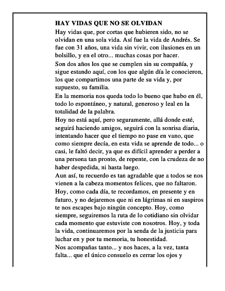 Hay vidas que no se olvidan