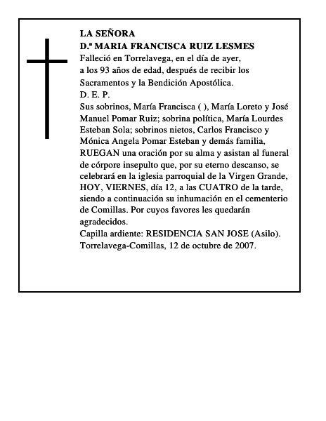 D.ª MARIA FRANCISCA RUIZ LESMES