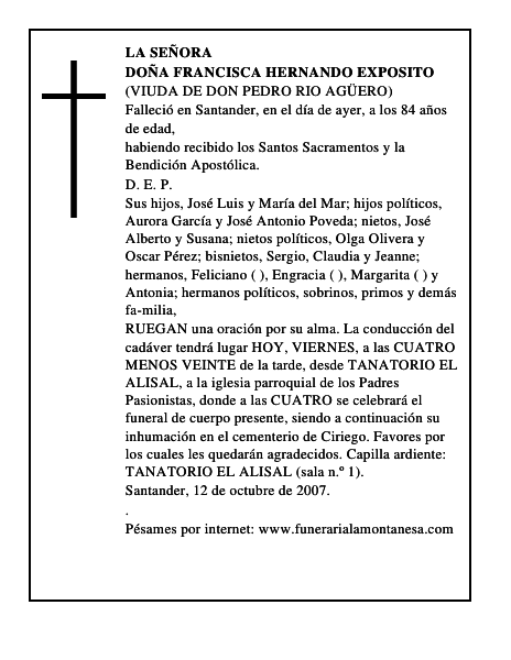 DOÑA FRANCISCA HERNANDO EXPOSITO