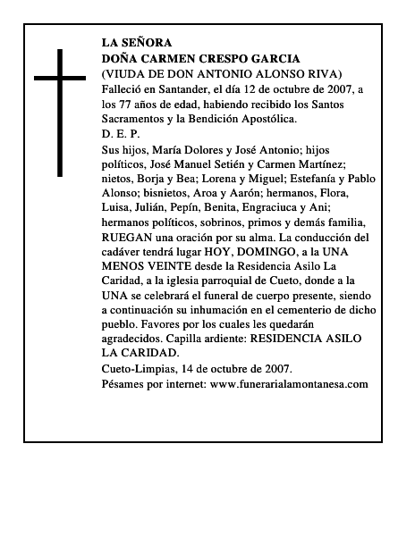 DOÑA CARMEN CRESPO GARCIA