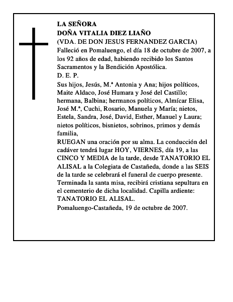 DOÑA VITALIA DIEZ LIAÑO