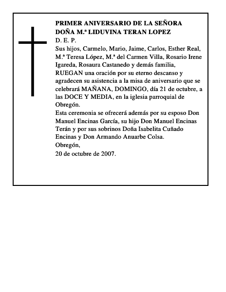 DOÑA M.ª LIDUVINA TERAN LOPEZ