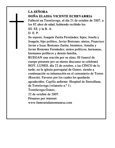 DOÑA ELADIA VICENTE ECHEVARRIA