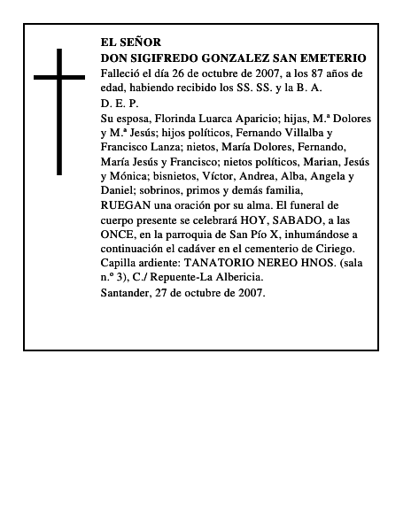 DON SIGIFREDO GONZALEZ SAN EMETERIO