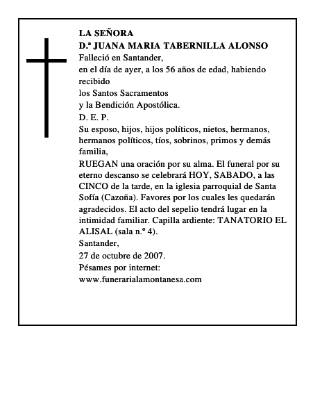 D.ª JUANA MARIA TABERNILLA ALONSO