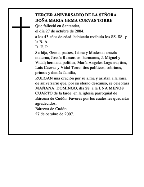 DOÑA MARIA GEMA CUEVAS TORRE