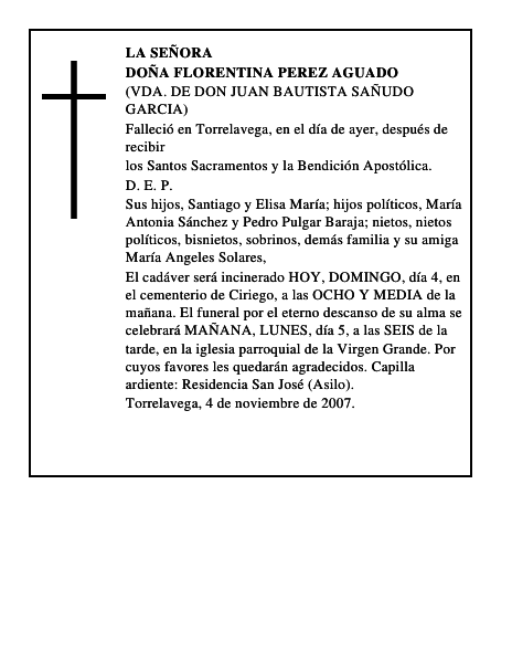 DOÑA FLORENTINA PEREZ AGUADO