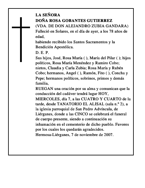 DOÑA ROSA GOBANTES GUTIERREZ