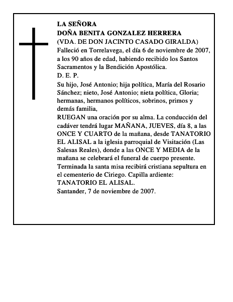 DOÑA BENITA GONZALEZ HERRERA