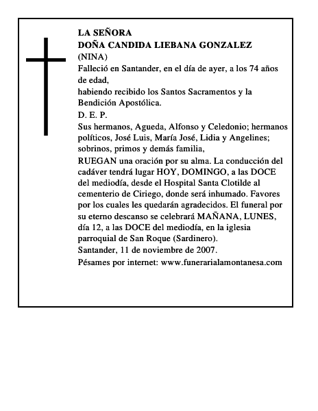 DOÑA CANDIDA LIEBANA GONZALEZ