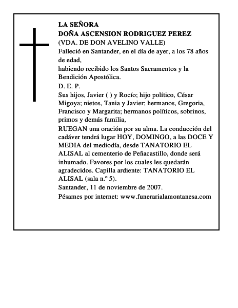 DOÑA ASCENSION RODRIGUEZ PEREZ
