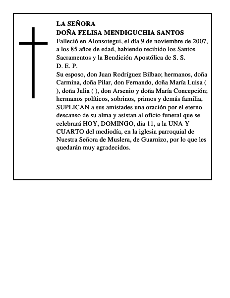 DOÑA FELISA MENDIGUCHIA SANTOS