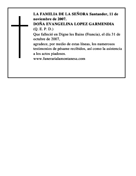 DOÑA EVANGELINA LOPEZ GARMENDIA