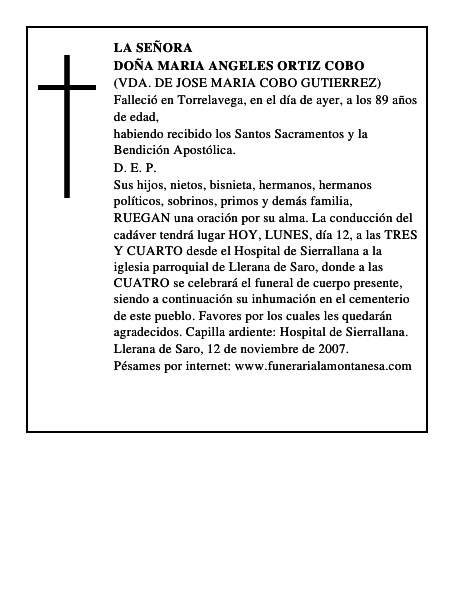 DOÑA MARIA ANGELES ORTIZ COBO