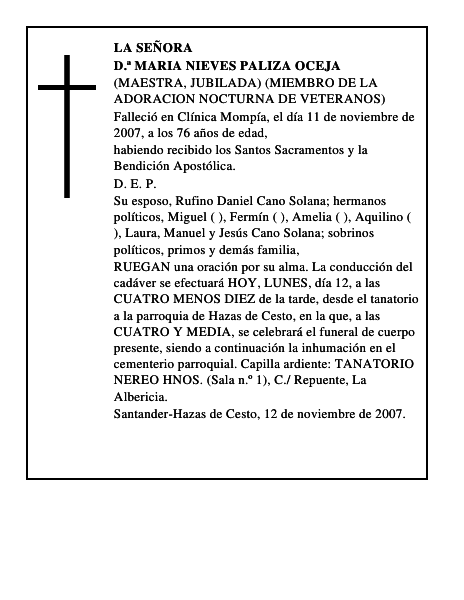 D.ª MARIA NIEVES PALIZA OCEJA
