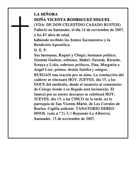 DOÑA VICENTA RODRIGUEZ MIGUEL